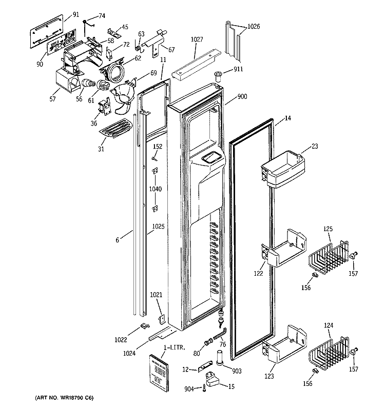 FREEZER DOOR Diagram and Parts List for PSI23MGMBCC  General Electric Refrigerator