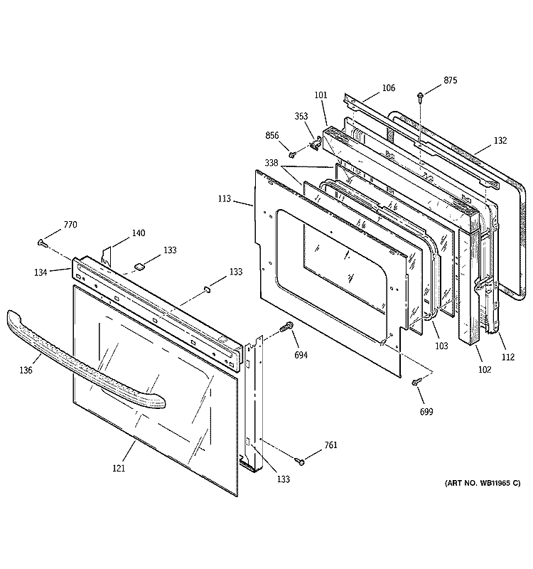 DOOR Diagram and Parts List for JTP45BA5BB  General Electric Wall Oven