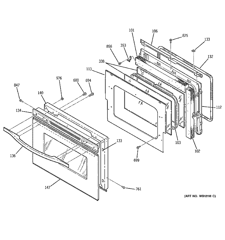 DOOR Diagram and Parts List for JTP47SC3SS  General Electric Wall Oven