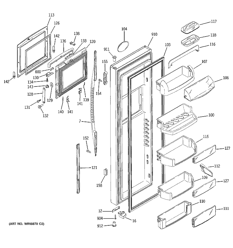 FRESH FOOD DOOR Diagram and Parts List for PSC23NHMBCC  General Electric Refrigerator