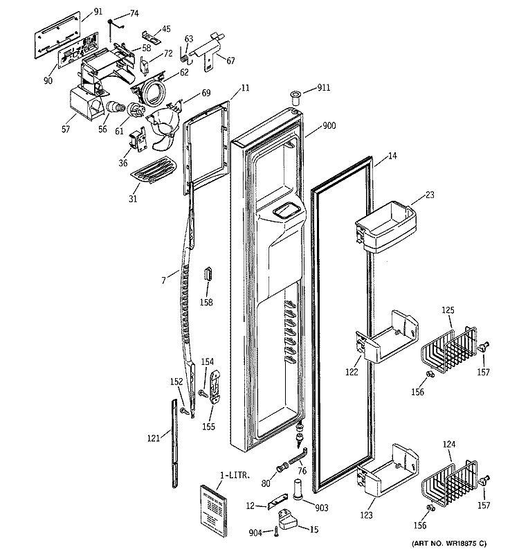 FREEZER DOOR Diagram and Parts List for PSC23SGMBBS  General Electric Refrigerator