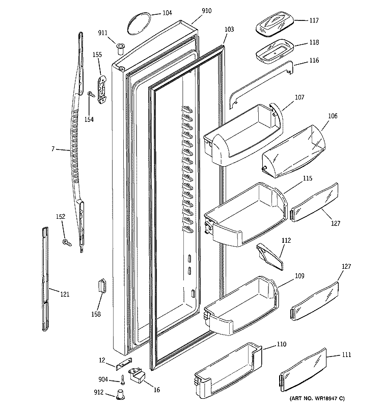 FRESH FOOD DOOR Diagram and Parts List for PSC23SGMBBS  General Electric Refrigerator