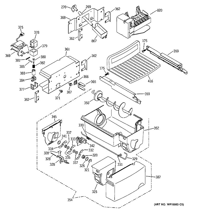 ICEMAKER & DISPENSER Diagram and Parts List for PSC23SGMBBS  General Electric Refrigerator