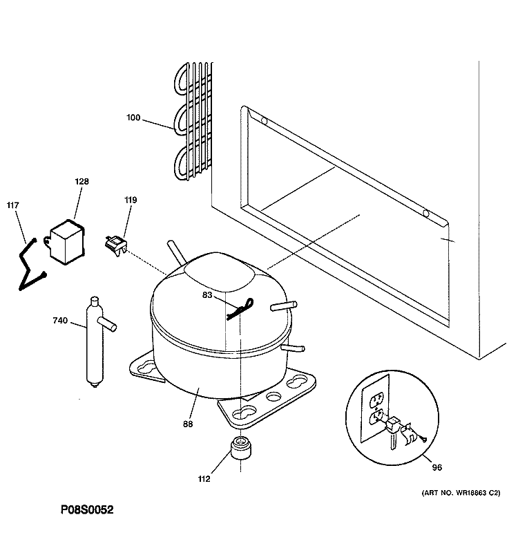 SYSTEM PARTS Diagram and Parts List for FCM7HDMAWH  General Electric Freezer