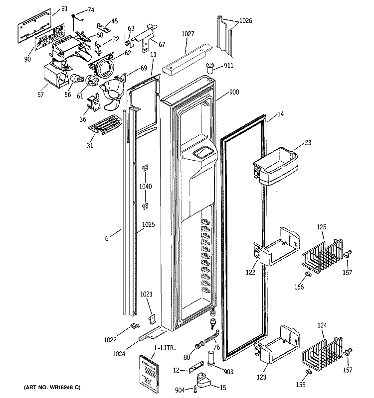 FREEZER DOOR Diagram and Parts List for PSI21MGMACC  General Electric Refrigerator