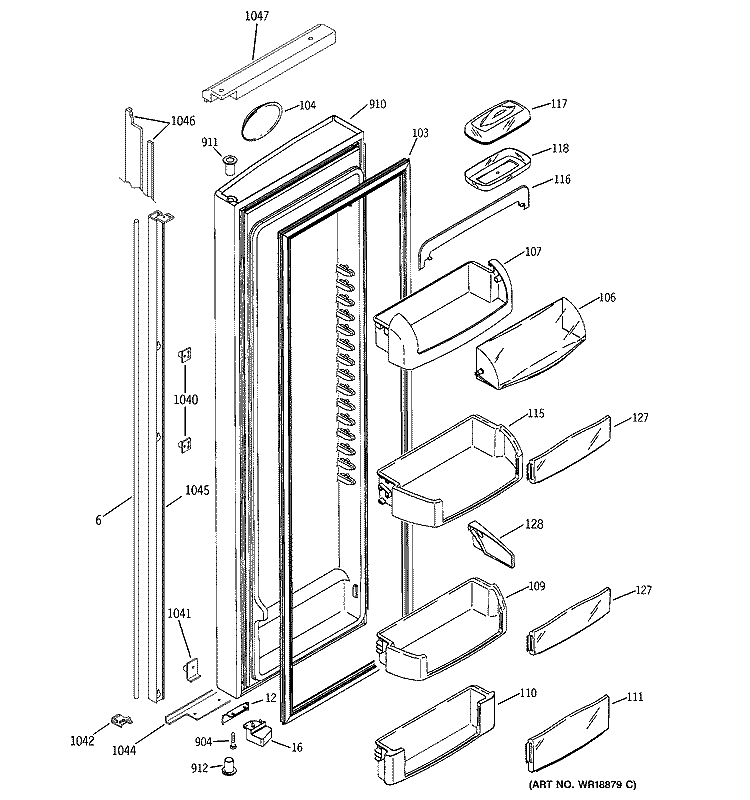FRESH FOOD DOOR Diagram and Parts List for PSI23MCLACC  General Electric Refrigerator