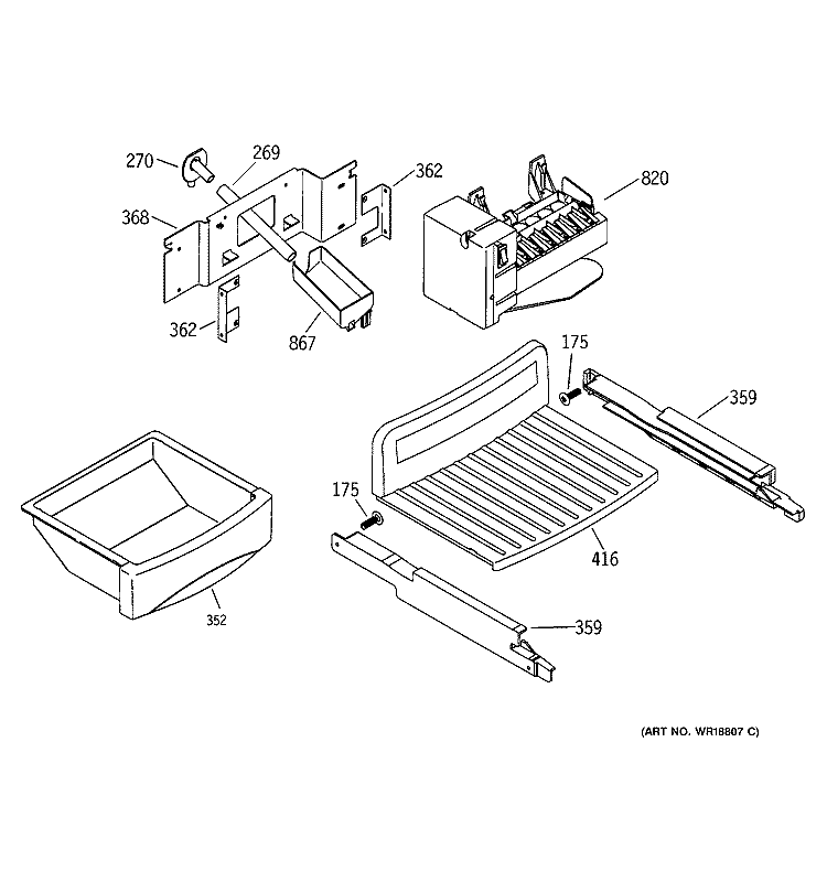ICEMAKER Diagram and Parts List for PSI23MCLACC  General Electric Refrigerator