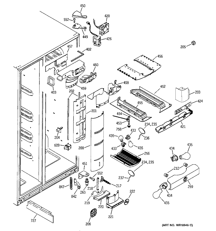 FRESH FOOD SECTION Diagram and Parts List for PSI23MCLACC  General Electric Refrigerator