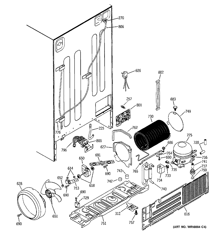 UNIT PARTS Diagram and Parts List for PSI23MCLACC  General Electric Refrigerator
