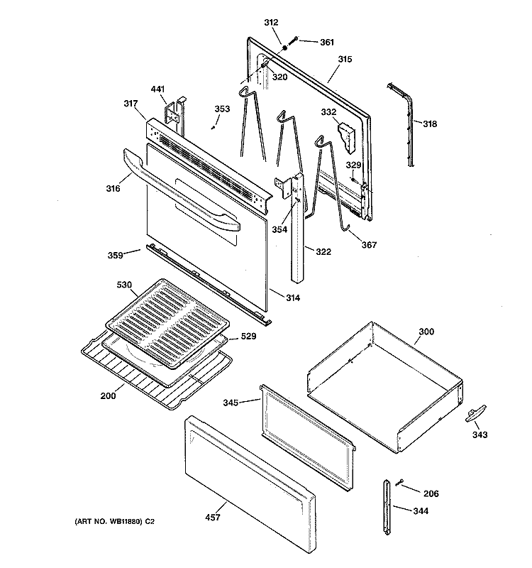 DOOR & DRAWER PARTS Diagram and Parts List for JBS03BC2AD  General Electric Range