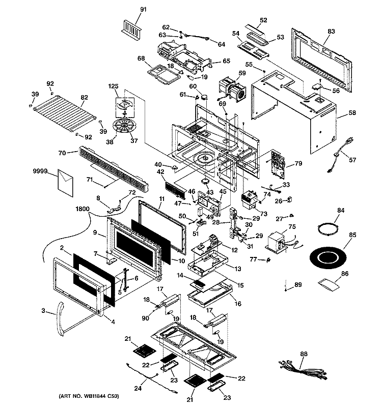 MICROWAVE Diagram and Parts List for JVM1650BB04  General Electric Microwave