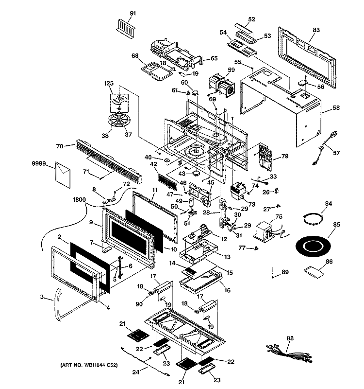 MICROWAVE Diagram and Parts List for JVM1630WB03  General Electric Microwave