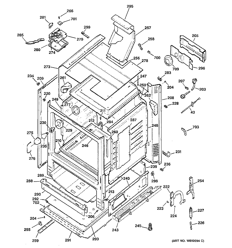 BODY PARTS Diagram and Parts List for JGBP29BED1CT  General Electric Range