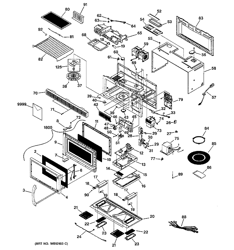 MICROWAVE Diagram and Parts List for JVM1660SB05  General Electric Microwave