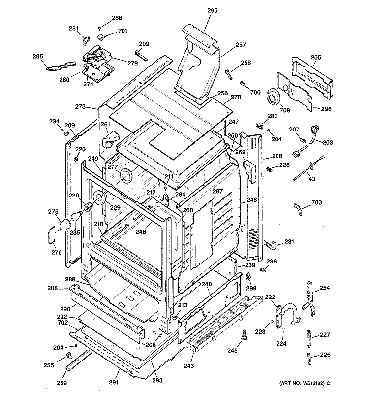 BODY PARTS Diagram and Parts List for JGBP35WEA6WW  General Electric Range
