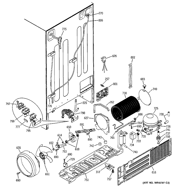 UNIT PARTS Diagram and Parts List for PSC23NHMABB  General Electric Refrigerator