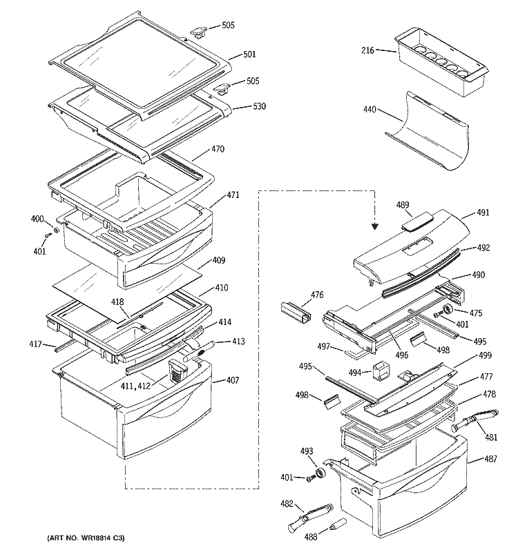 FRESH FOOD SHELVES Diagram and Parts List for PSC23NHMABB  General Electric Refrigerator