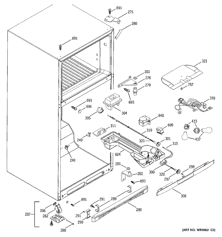 FRESH FOOD SECTION Diagram and Parts List for HTS18BCMALWW  Hotpoint Refrigerator