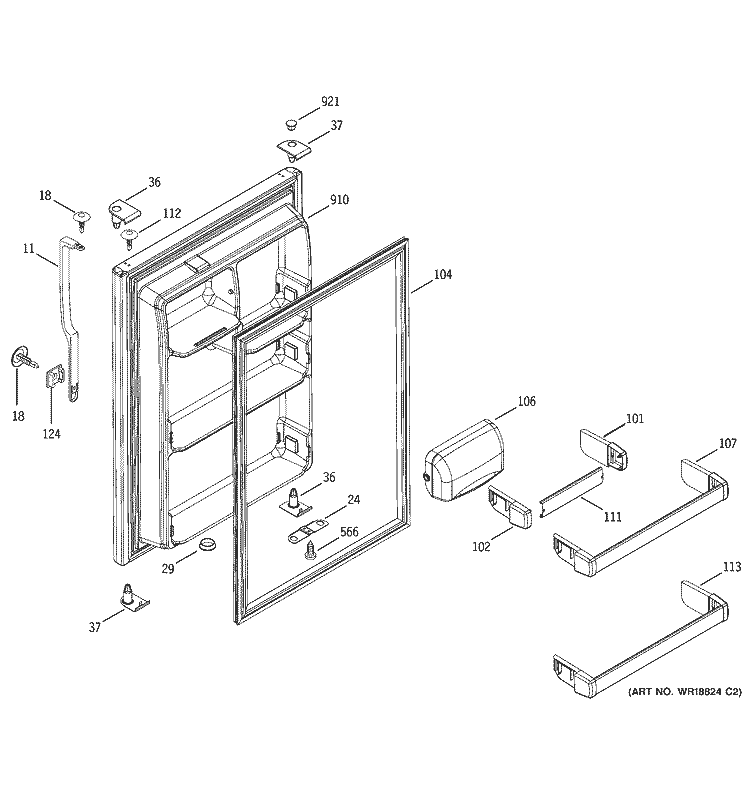 FRESH FOOD DOOR Diagram and Parts List for HTS18GBMARWW  Hotpoint Refrigerator