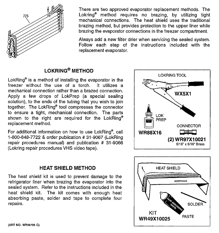 EVAPORATOR INSTRUCTIONS Diagram and Parts List for HTS18GBMARWW  Hotpoint Refrigerator