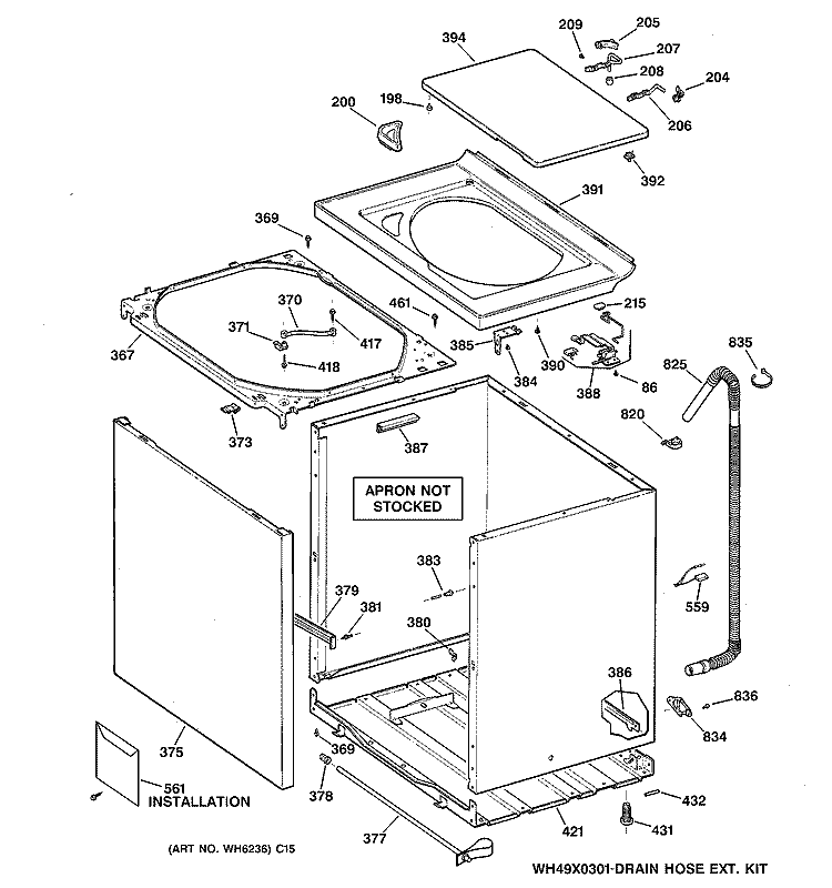 CABINET, COVER & FRONT PANEL Diagram and Parts List for VWSR4150B0WW  Hotpoint Washer
