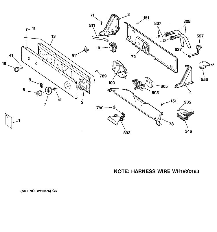 CONTROLS & BACKSPLASH Diagram and Parts List for VBSR3100B0WW  Hotpoint Washer