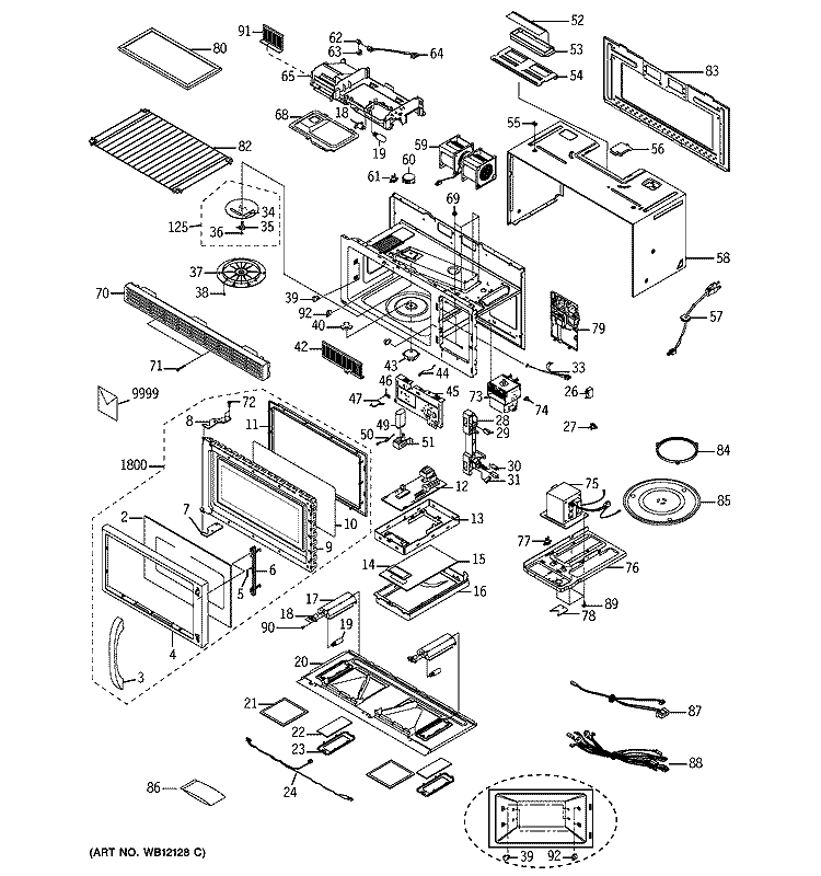 MICROWAVE Diagram and Parts List for JVM1653WD001  General Electric Microwave