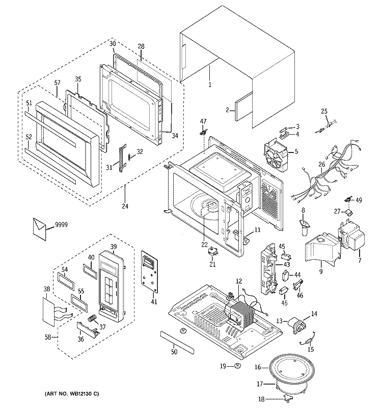 MICROWAVE Diagram and Parts List for JES1334SD001  General Electric Microwave
