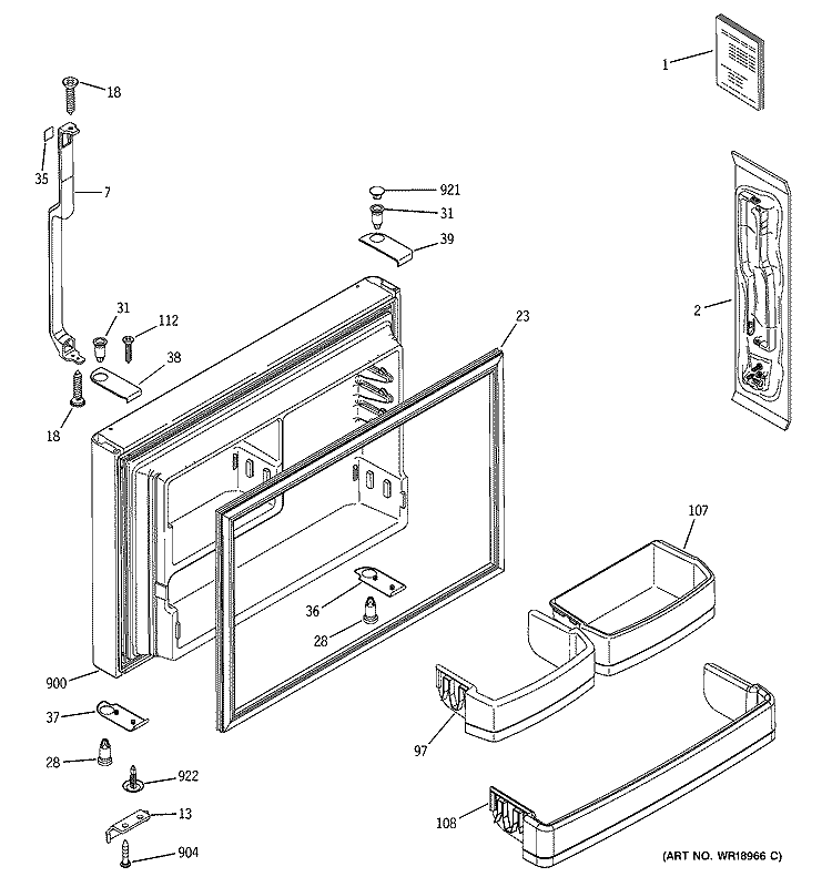 FREEZER DOOR Diagram and Parts List for GTS22ZBMARWW  General Electric Refrigerator