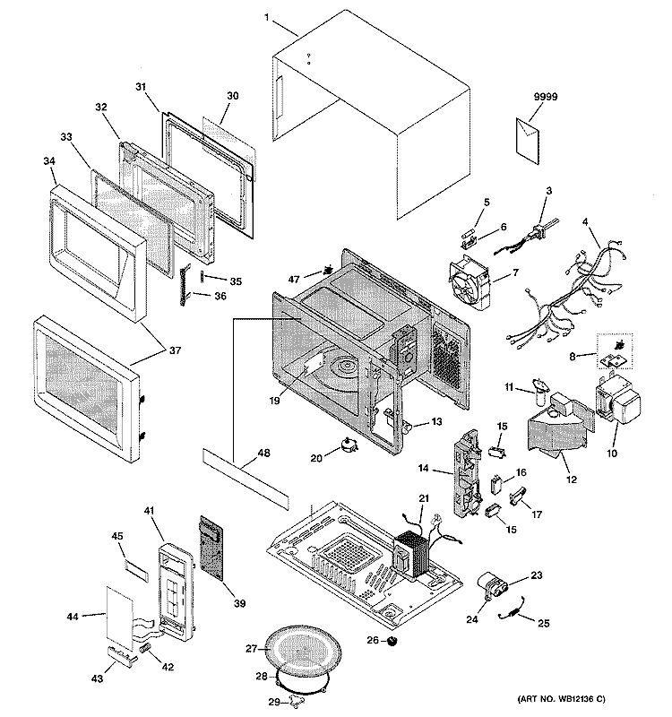 MICROWAVE Diagram and Parts List for JES939WD001  General Electric Microwave