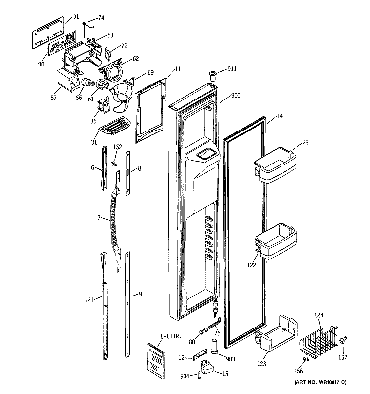 FREEZER DOOR Diagram and Parts List for GSS25PGMABB  General Electric Refrigerator