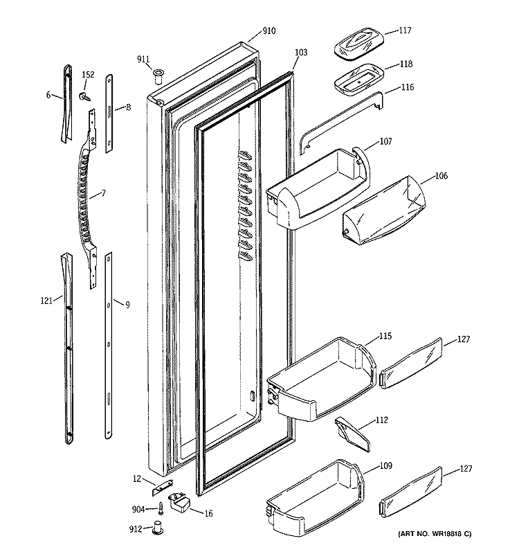 FRESH FOOD DOOR Diagram and Parts List for GSS25PGMABB  General Electric Refrigerator