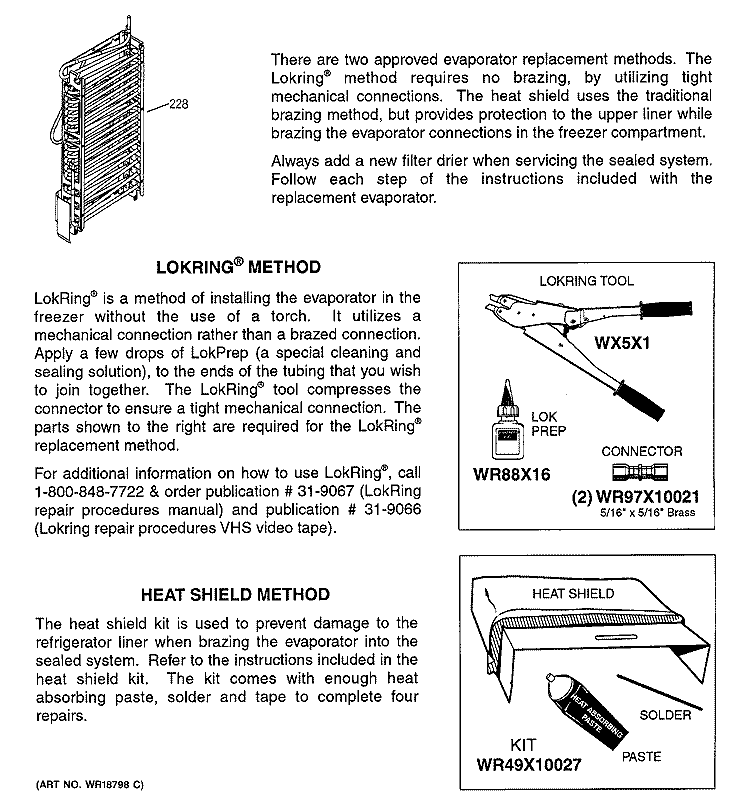 EVAPORATOR INSTRUCTIONS Diagram and Parts List for GSS25PGMABB  General Electric Refrigerator