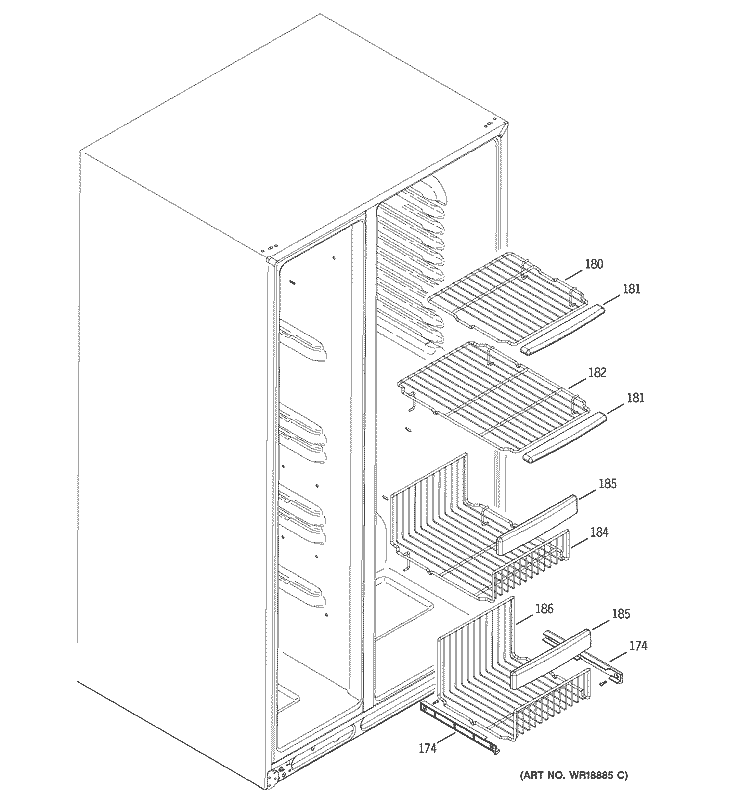 FREEZER SHELVES Diagram and Parts List for GSS25PGMABB  General Electric Refrigerator