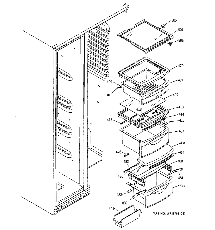 FRESH FOOD SHELVES Diagram and Parts List for GSS25PGMABB  General Electric Refrigerator