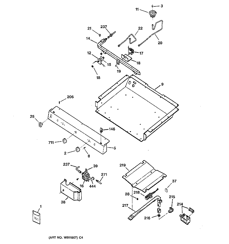 GAS & BURNER PARTS Diagram and Parts List for JGBS22BEA3WH  General Electric Range