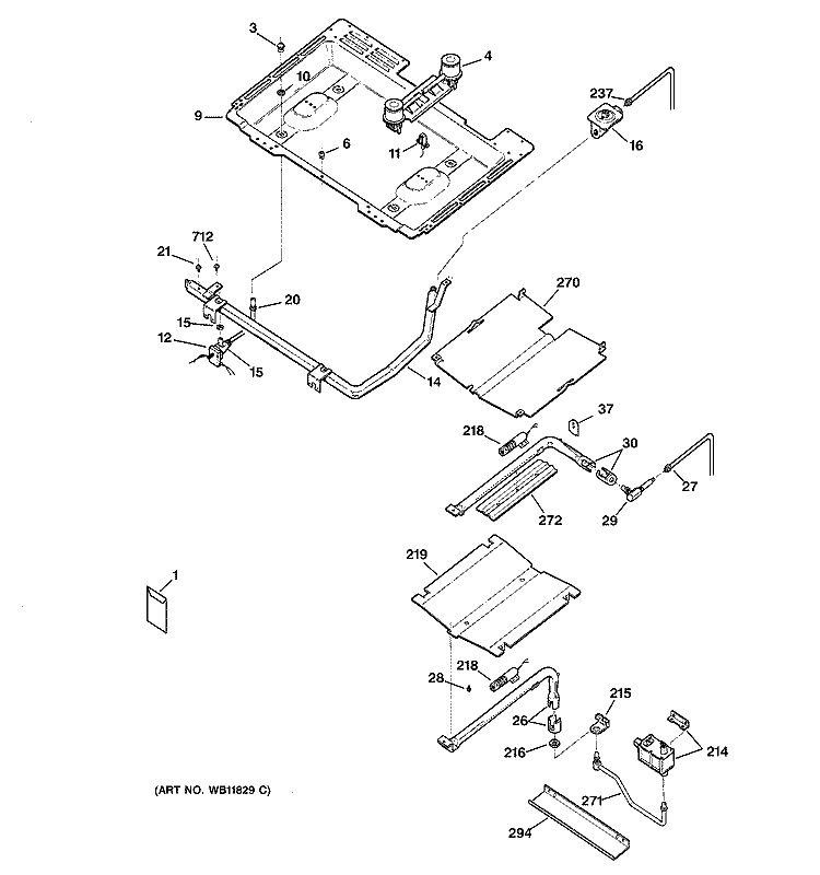 GAS & BURNER PARTS Diagram and Parts List for JGBP24BEA5AD  General Electric Range