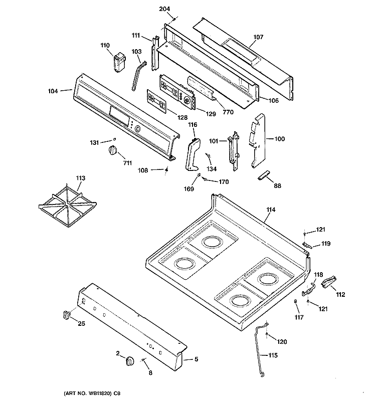 CONTROL PANEL & COOKTOP Diagram and Parts List for JGBP24BEA5AD  General Electric Range