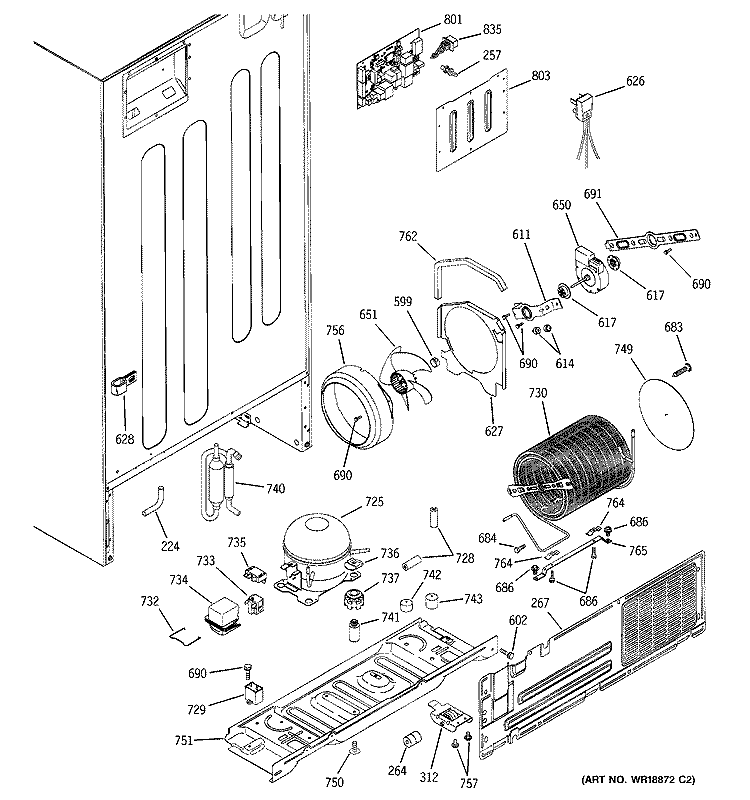 SEALED SYSTEM & MOTHER BOARD Diagram and Parts List for PTS22LBMARAA  General Electric Refrigerator