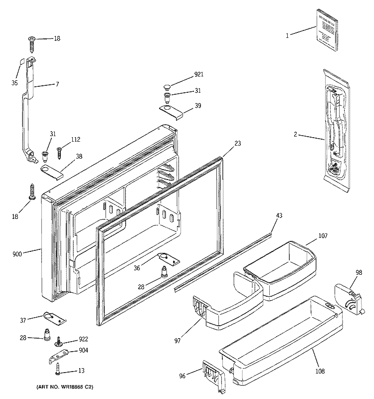 FREEZER DOOR Diagram and Parts List for GTS22KBMARAA  General Electric Refrigerator