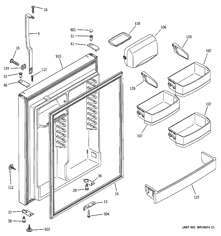 FRESH FOOD DOOR Diagram and Parts List for GTS22KBMARAA  General Electric Refrigerator