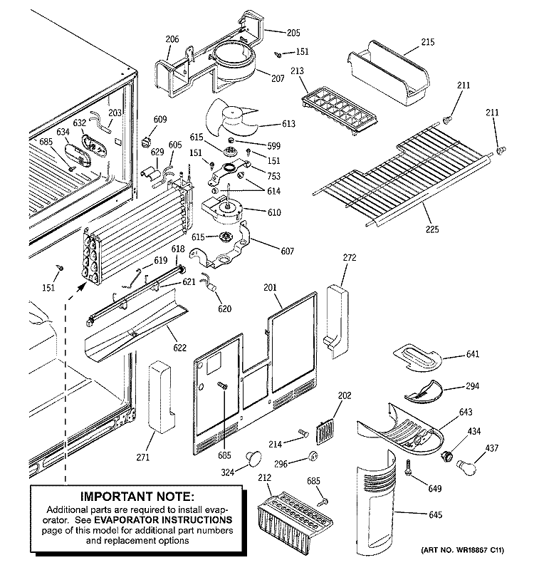 FREEZER SECTION Diagram and Parts List for GTS22KBMARAA  General Electric Refrigerator