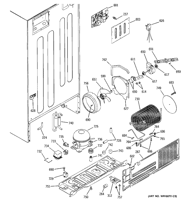 SEALED SYSTEM & MOTHER BOARD Diagram and Parts List for GTS22KBMARAA  General Electric Refrigerator