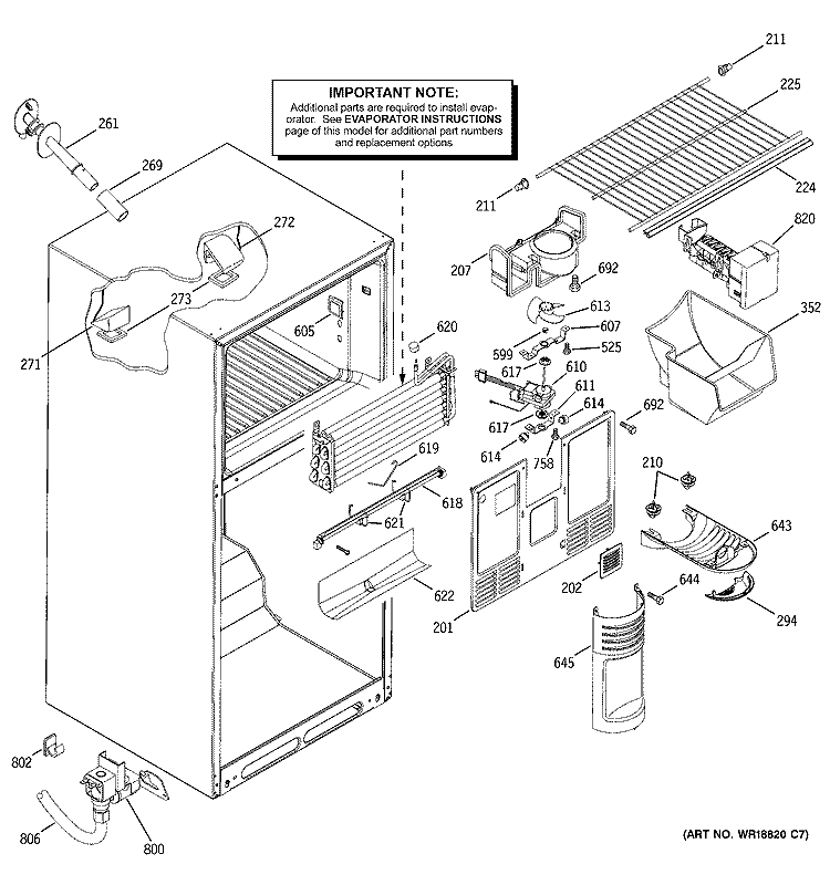 FREEZER SECTION Diagram and Parts List for GTS19ZCMARWW  General Electric Refrigerator