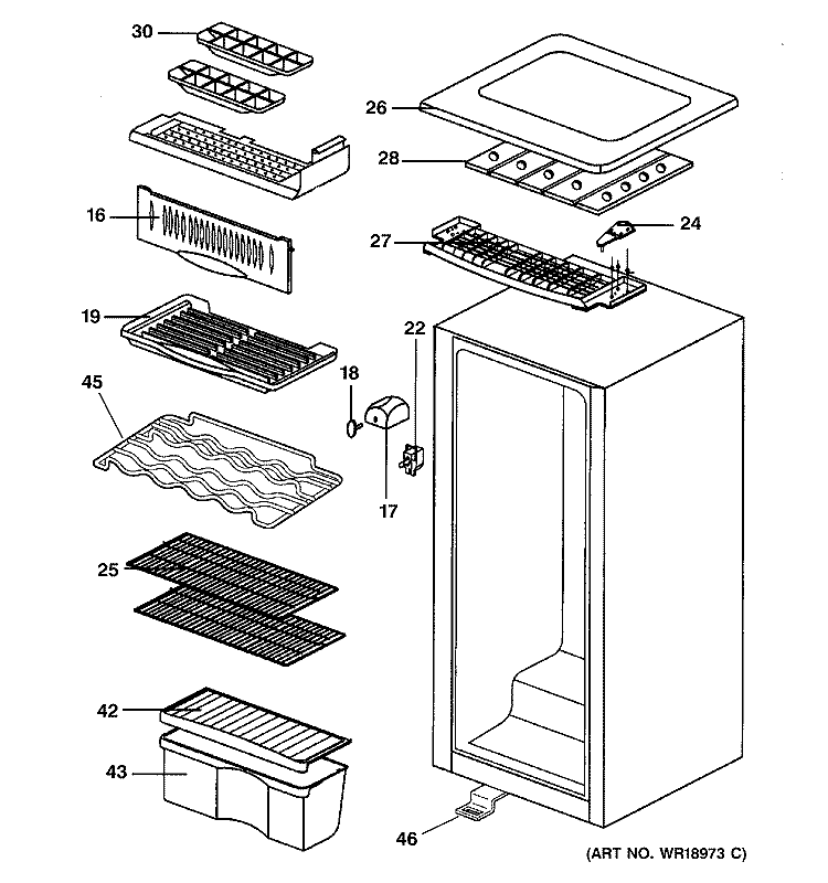 CABINET PARTS Diagram and Parts List for SMR04DAMWW  General Electric Refrigerator