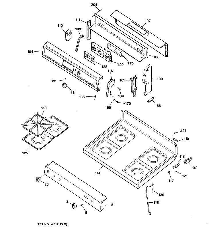 CONTROL PANEL & COOKTOP Diagram and Parts List for JGBP26CEA1CC  General Electric Range