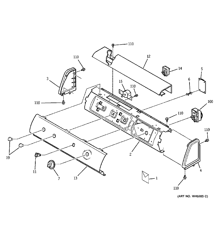 CONTROL PANEL Diagram and Parts List for DDSS475GA0WW  General Electric Dryer