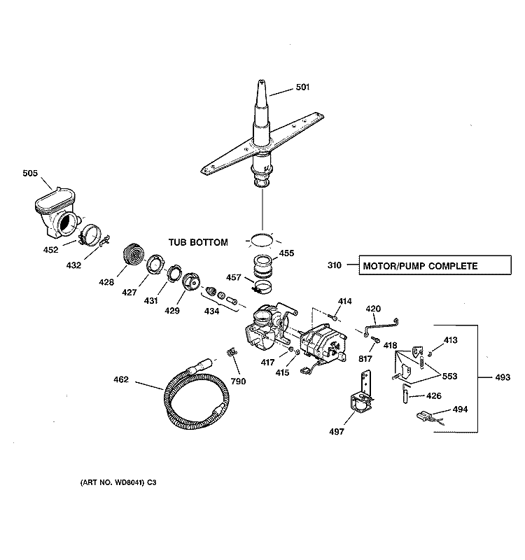 MOTOR - PUMP MECHANISM Diagram and Parts List for GSD3220F01BB  General Electric Dishwasher