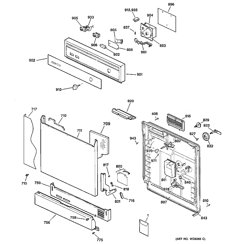 ESCUTCHEON & DOOR ASSEMBLY Diagram and Parts List for GSD2250F01CC  General Electric Dishwasher