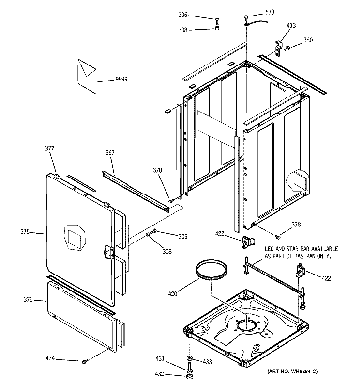 BASE, CABINET, FRONT & SPECIAL TOOLS Diagram and Parts List for WDSS4120A0WW  General Electric Washer